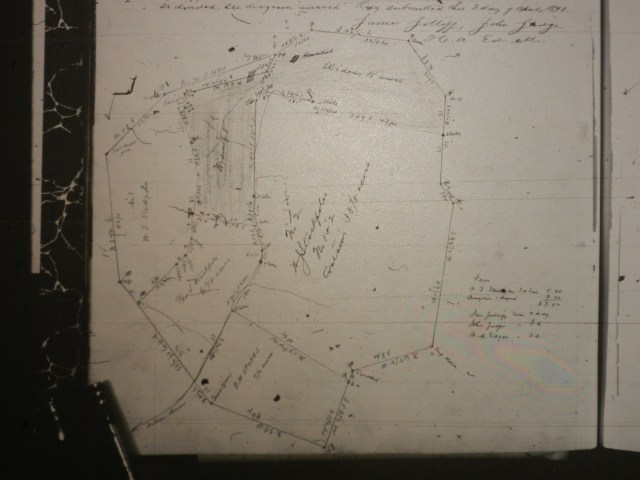 Boundaries drawn out on deed to determine Lydia's dower property location.